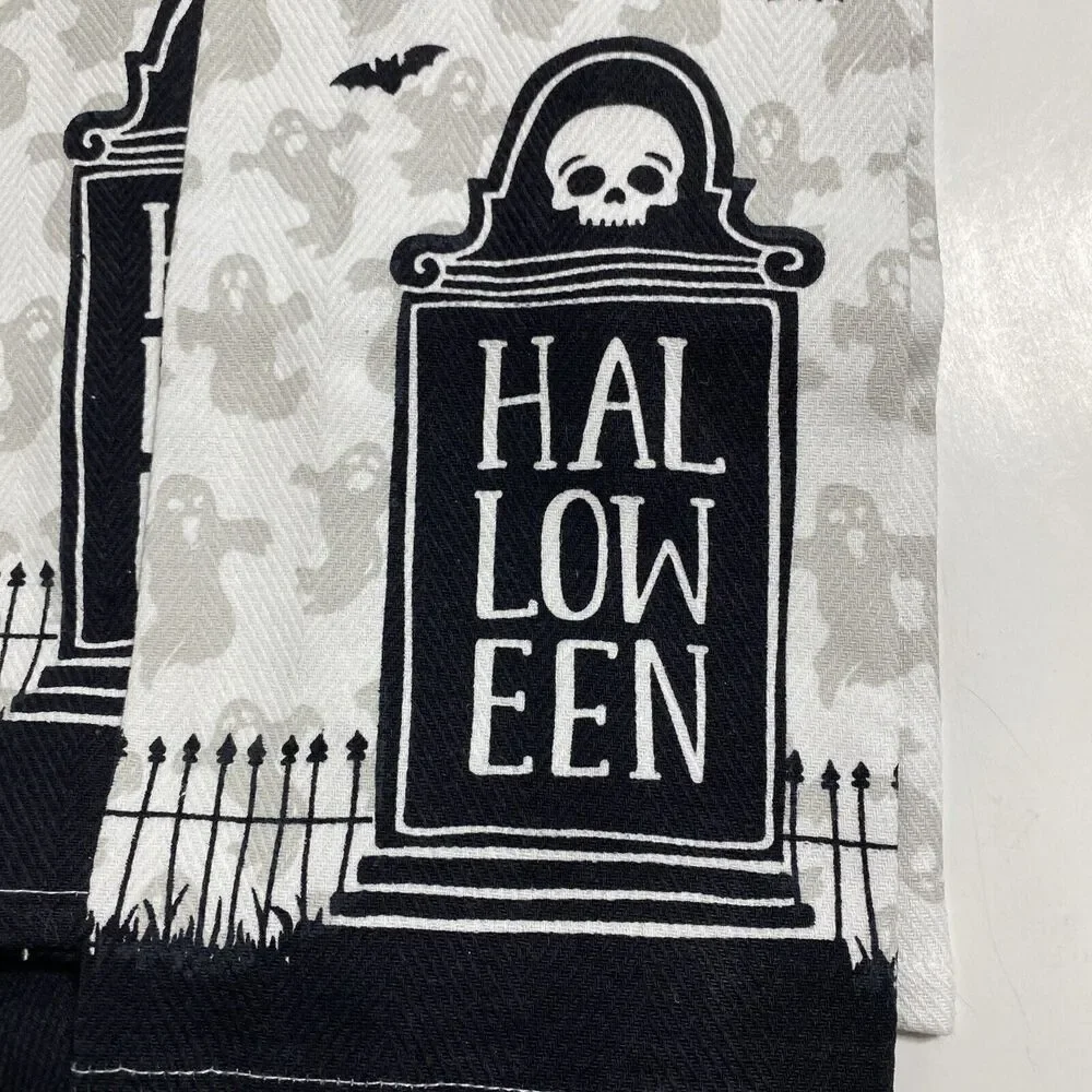 Halloween Kitchen Dish Hand Towels Spooky Scary Skull Ghost Set Festive Fun NEW